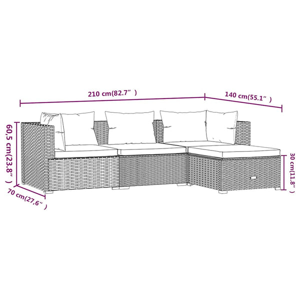4-tlg. Garten-Lounge-Set mit Kissen Poly Rattan Grau