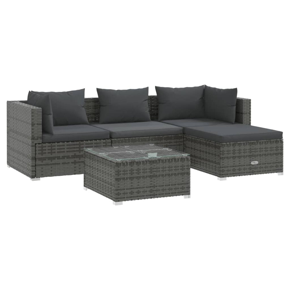 vidaXL Salon de jardin 5 pcs avec coussins résine tressée Gris