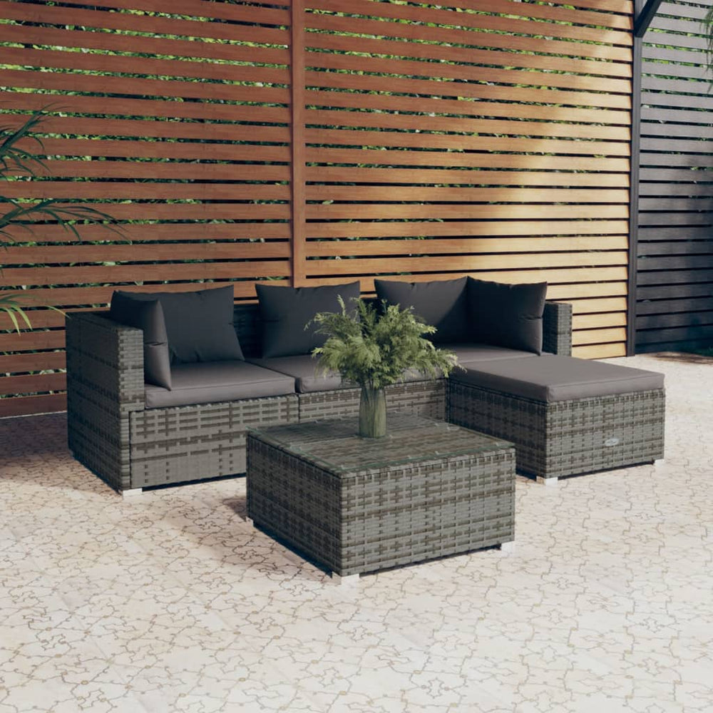 vidaXL Salon de jardin 5 pcs avec coussins résine tressée Gris