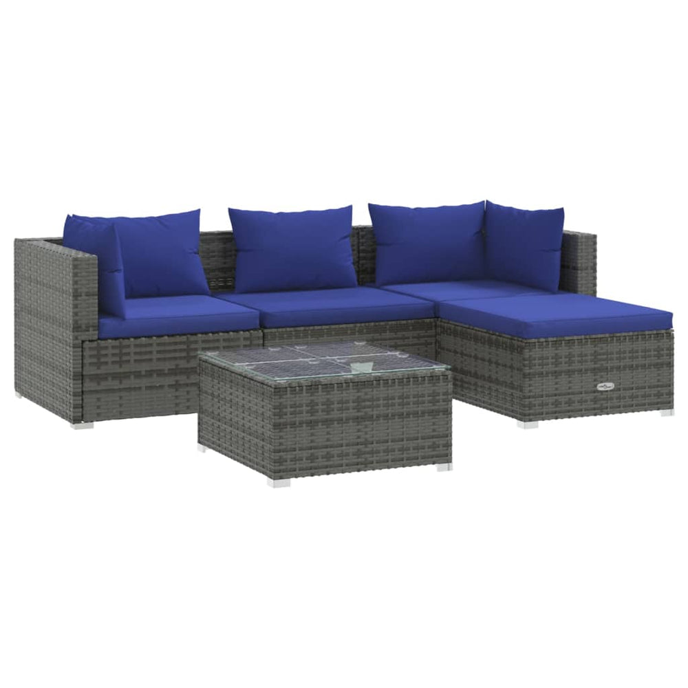 vidaXL Salon de jardin 5 pcs avec coussins résine tressée Gris
