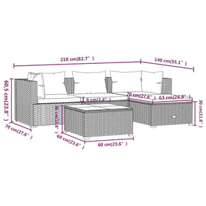 5-tlg. Garten-Lounge-Set mit Kissen Poly Rattan Grau