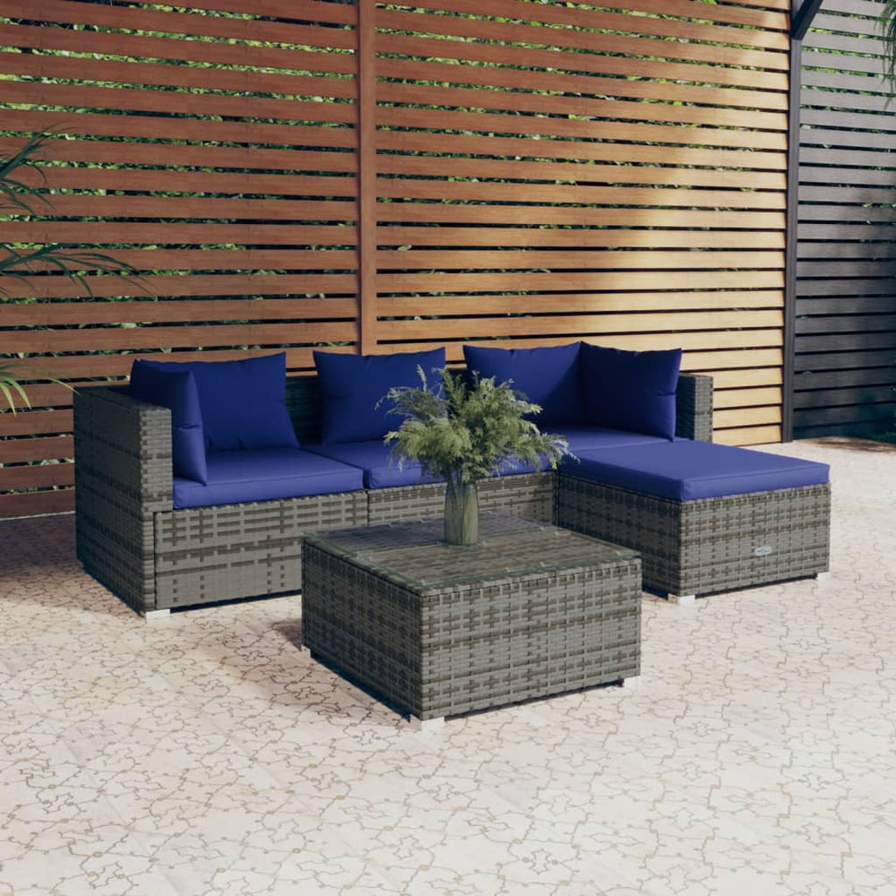 vidaXL Salon de jardin 5 pcs avec coussins résine tressée Gris