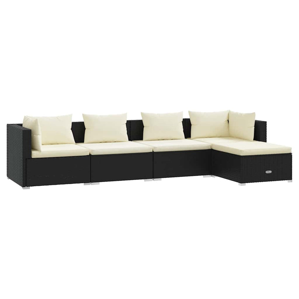 vidaXL Salon de jardin 5 pcs avec coussins résine tressée noir