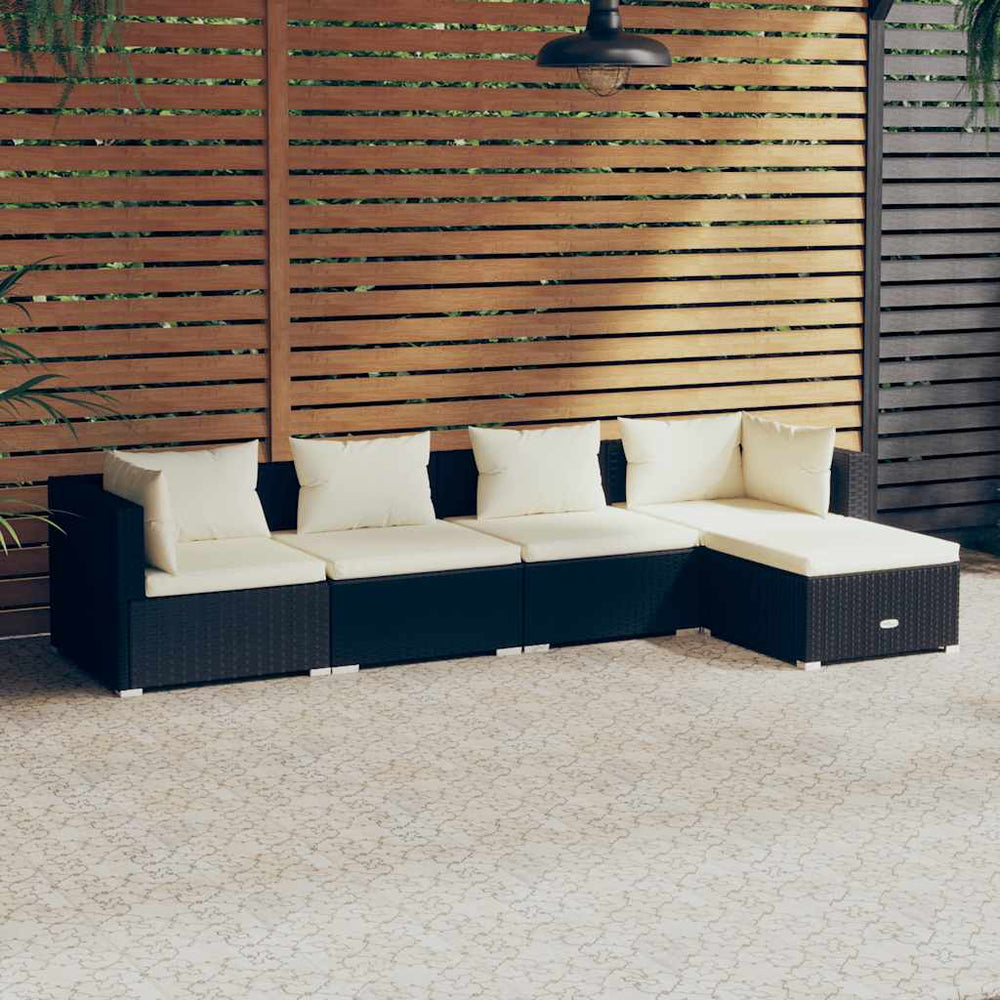 vidaXL Salon de jardin 5 pcs avec coussins résine tressée noir