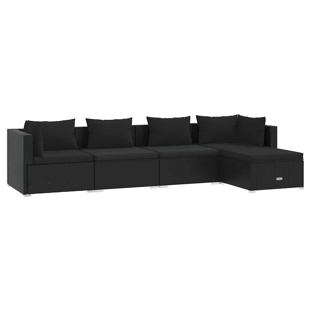 vidaXL Salon de jardin 5 pcs avec coussins résine tressée noir