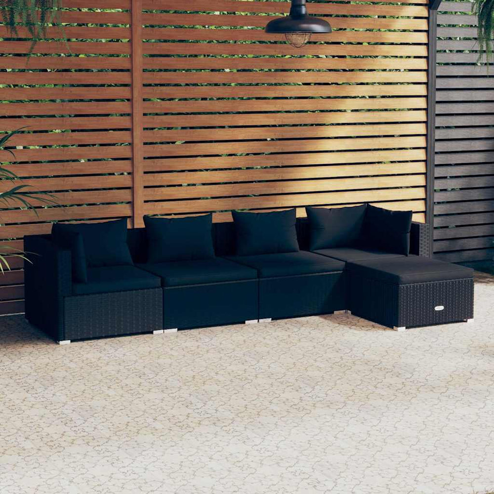 vidaXL Salon de jardin 5 pcs avec coussins résine tressée noir
