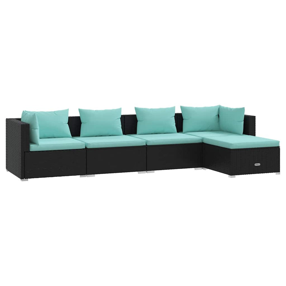 vidaXL Salon de jardin 5 pcs avec coussins résine tressée noir