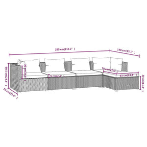 5-tlg. Garten-Lounge-Set mit Kissen Poly Rattan Schwarz