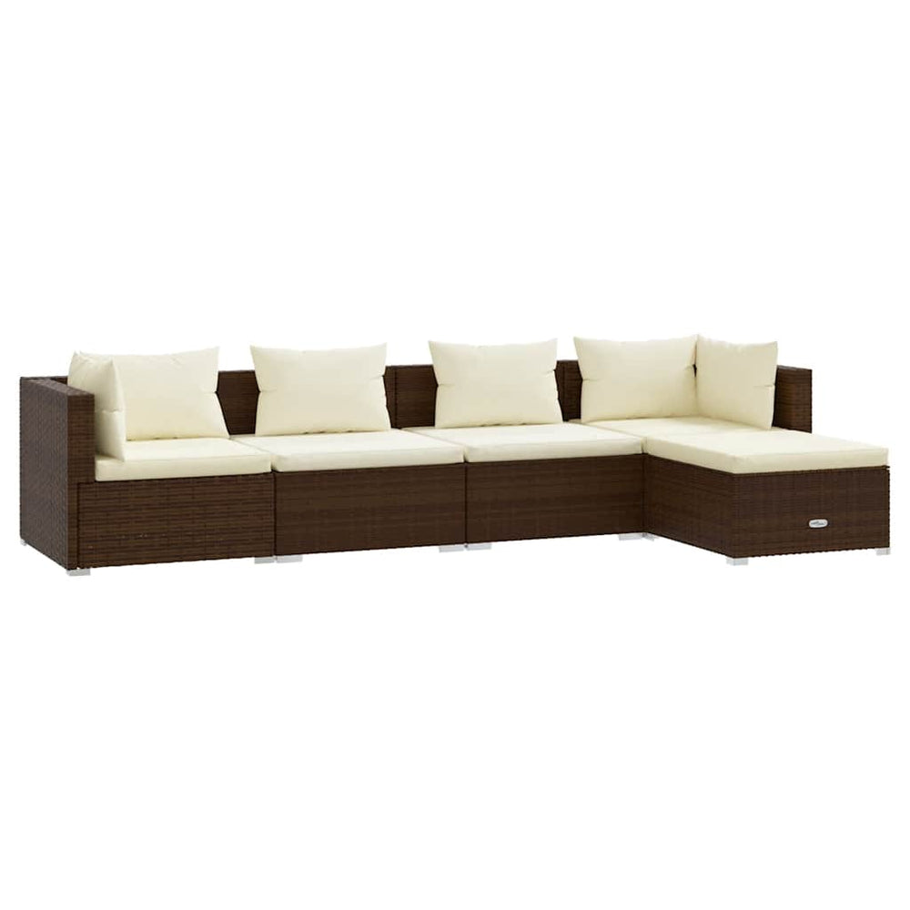 vidaXL Salon de jardin 5 pcs avec coussins résine tressée Marron