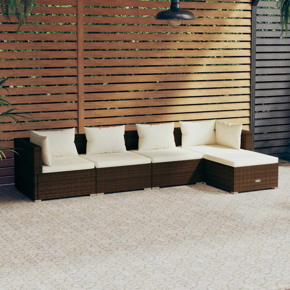 vidaXL Salon de jardin 5 pcs avec coussins résine tressée Marron