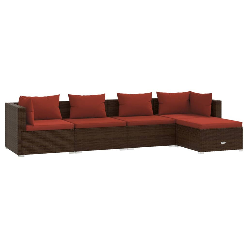 vidaXL Salon de jardin 5 pcs avec coussins résine tressée Marron