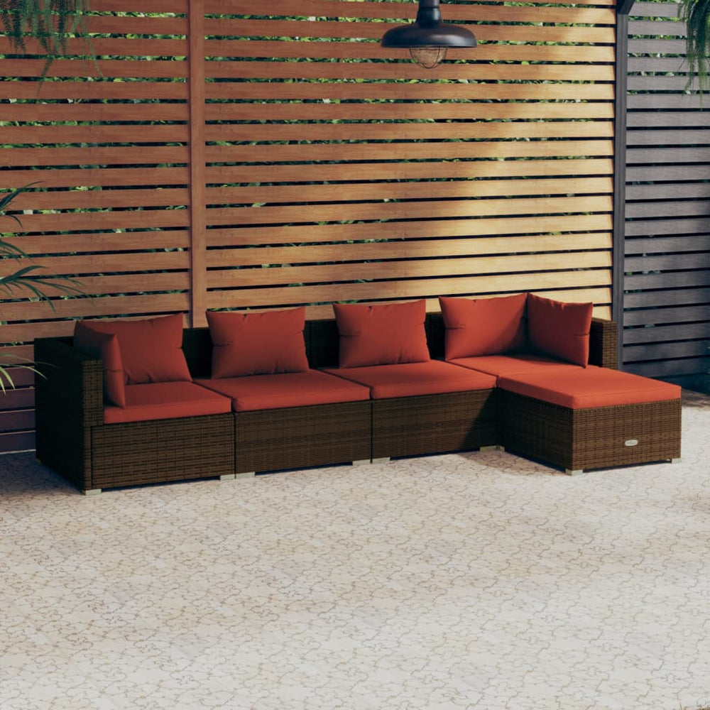 vidaXL Salon de jardin 5 pcs avec coussins résine tressée Marron