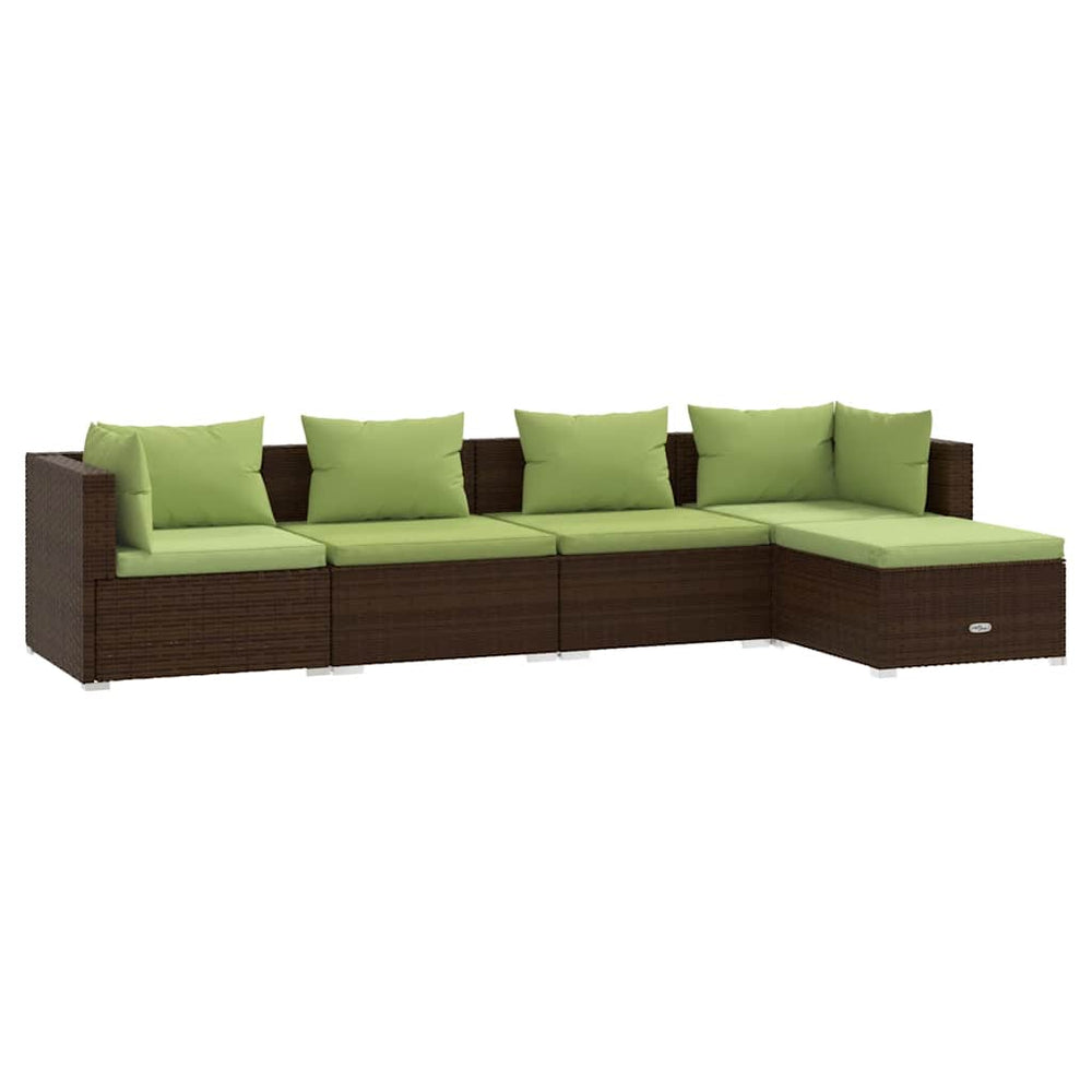 vidaXL Salon de jardin 5 pcs avec coussins résine tressée Marron
