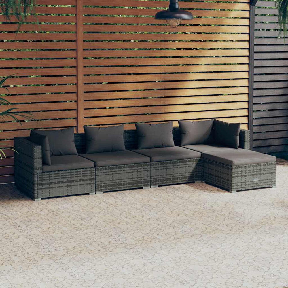 vidaXL Salon de jardin 5 pcs avec coussins résine tressée Gris