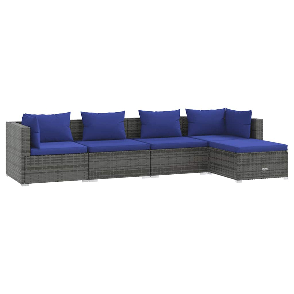 vidaXL Salon de jardin 5 pcs avec coussins résine tressée Gris
