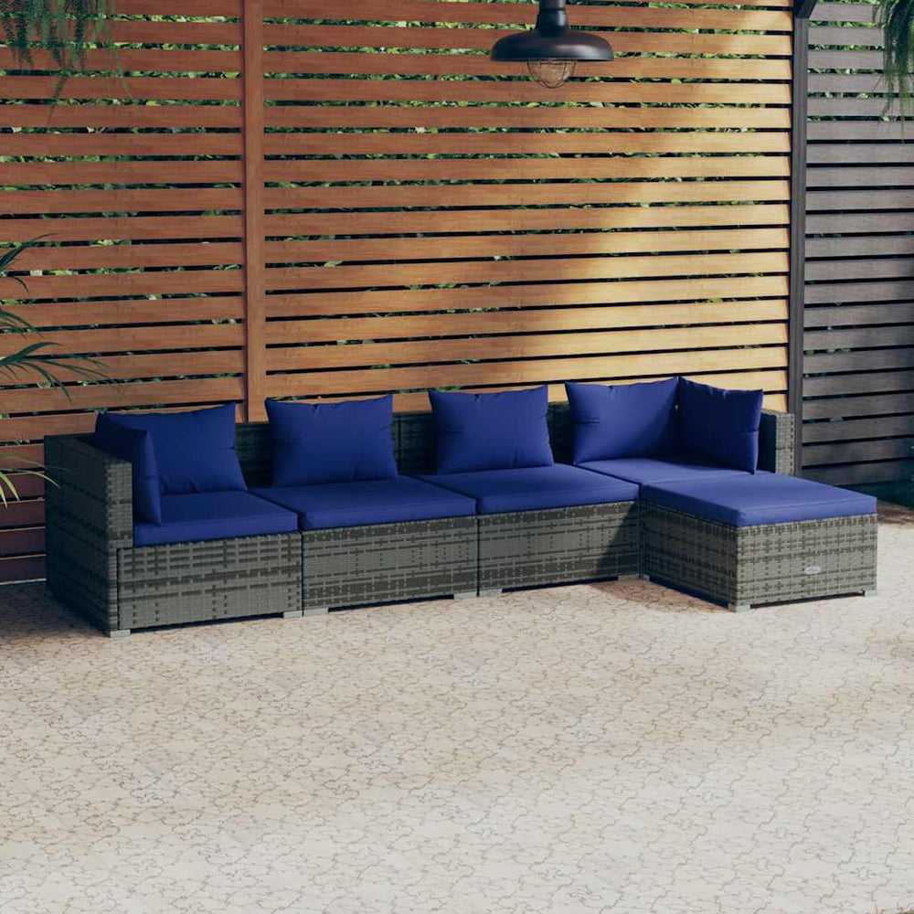 vidaXL Salon de jardin 5 pcs avec coussins résine tressée Gris
