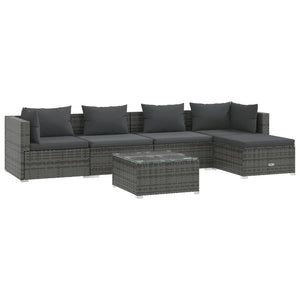 6-tlg. Garten-Lounge-Set mit Kissen Poly Rattan Grau