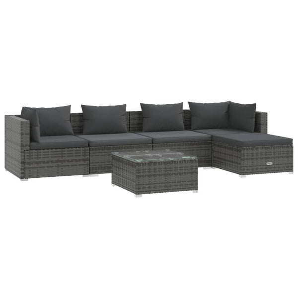 6-tlg. Garten-Lounge-Set mit Kissen Poly Rattan Grau