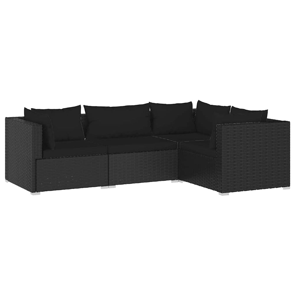vidaXL Salon de jardin 4 pcs avec coussins résine tressée noir