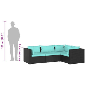 4-tlg. Garten-Lounge-Set mit Kissen Poly Rattan Schwarz