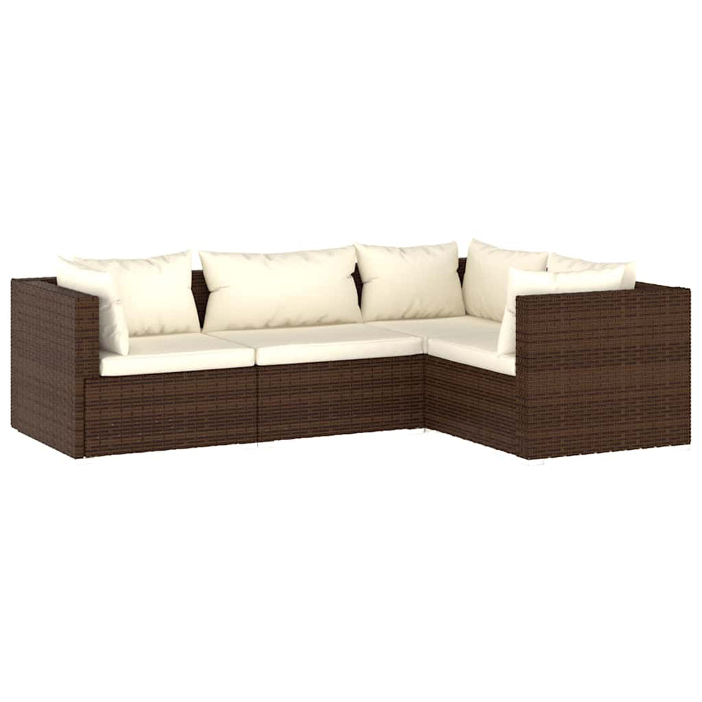 vidaXL Salon de jardin 4 pcs avec coussins résine tressée marron
