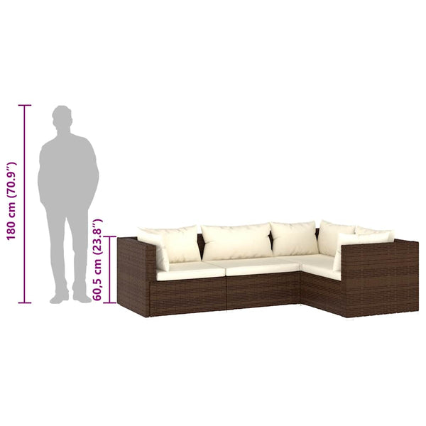 4-tlg. Garten-Lounge-Set mit Kissen Poly Rattan Braun