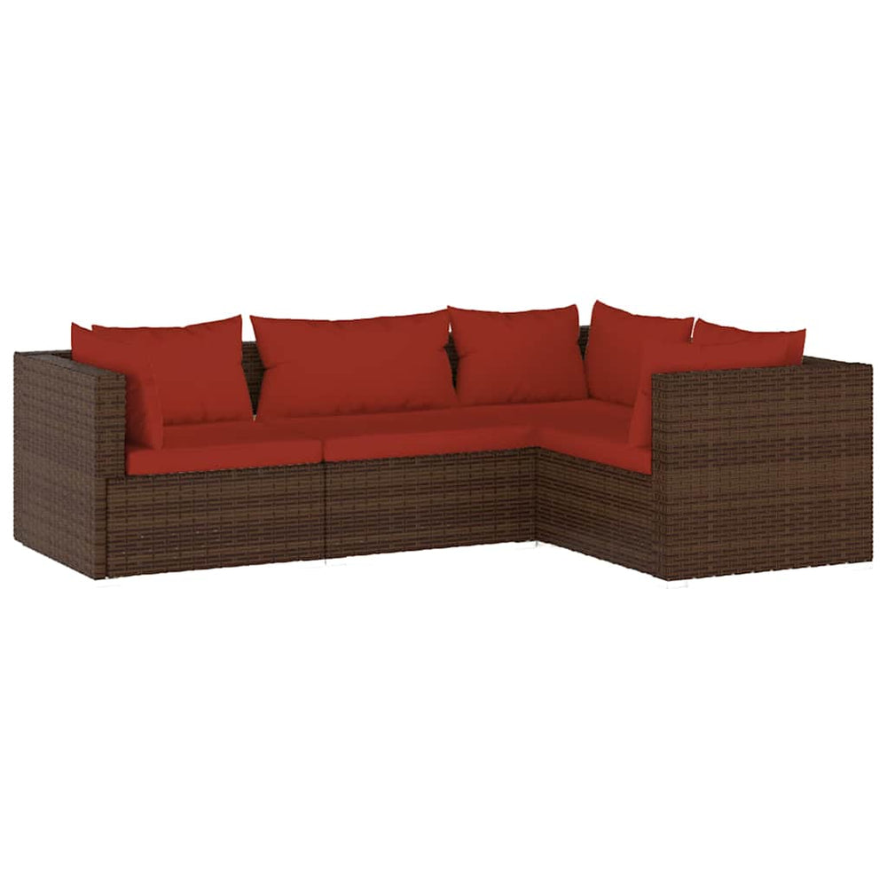 vidaXL Salon de jardin 4 pcs avec coussins résine tressée marron