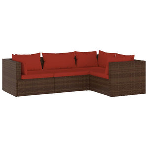 4-tlg. Garten-Lounge-Set mit Auflagen Poly Rattan Braun