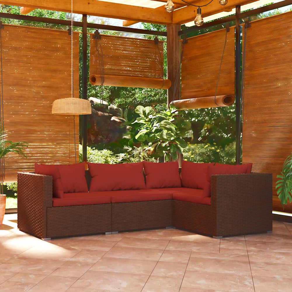 vidaXL Salon de jardin 4 pcs avec coussins résine tressée marron