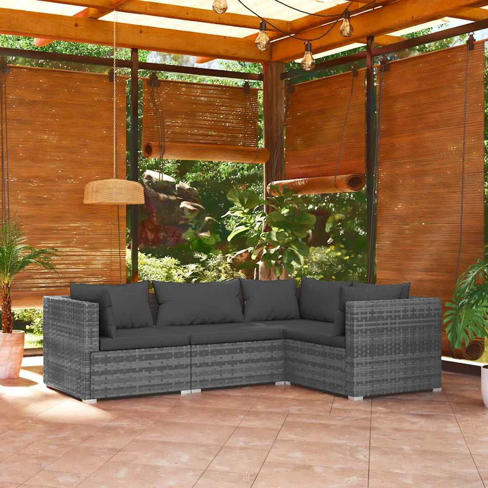 vidaXL Salon de jardin 4 pcs avec coussins résine tressée gris