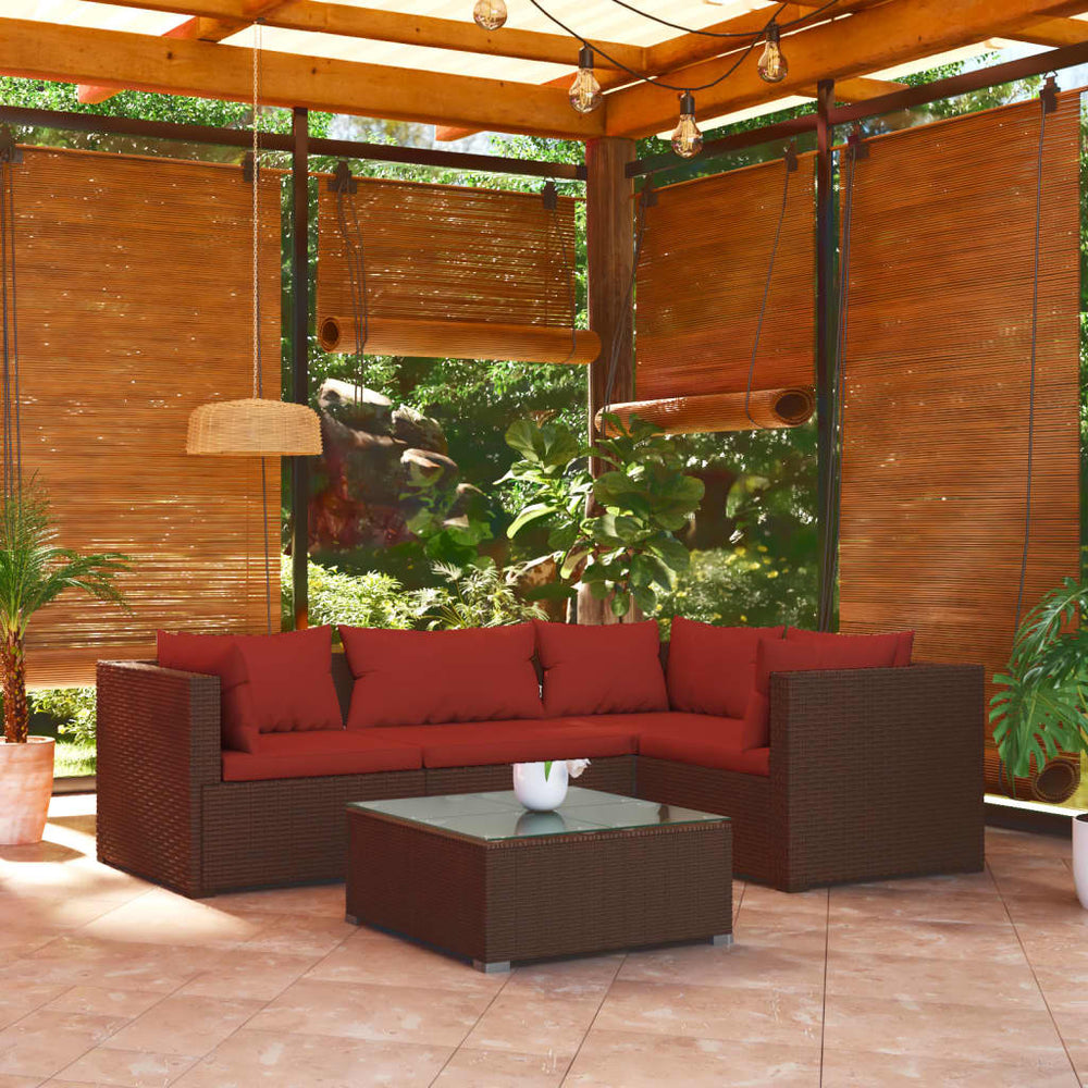 vidaXL Salon de jardin 5 pcs avec coussins résine tressée Marron