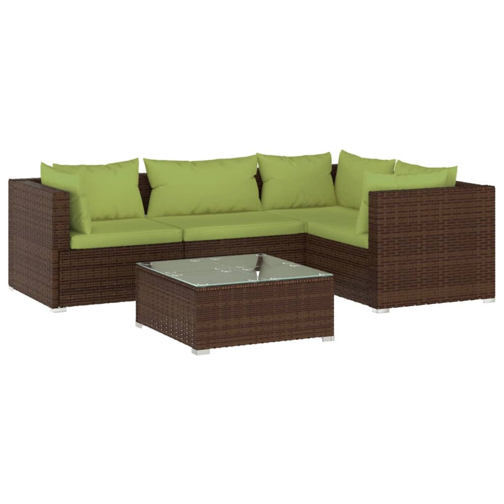 vidaXL Salon de jardin 5 pcs avec coussins résine tressée Marron