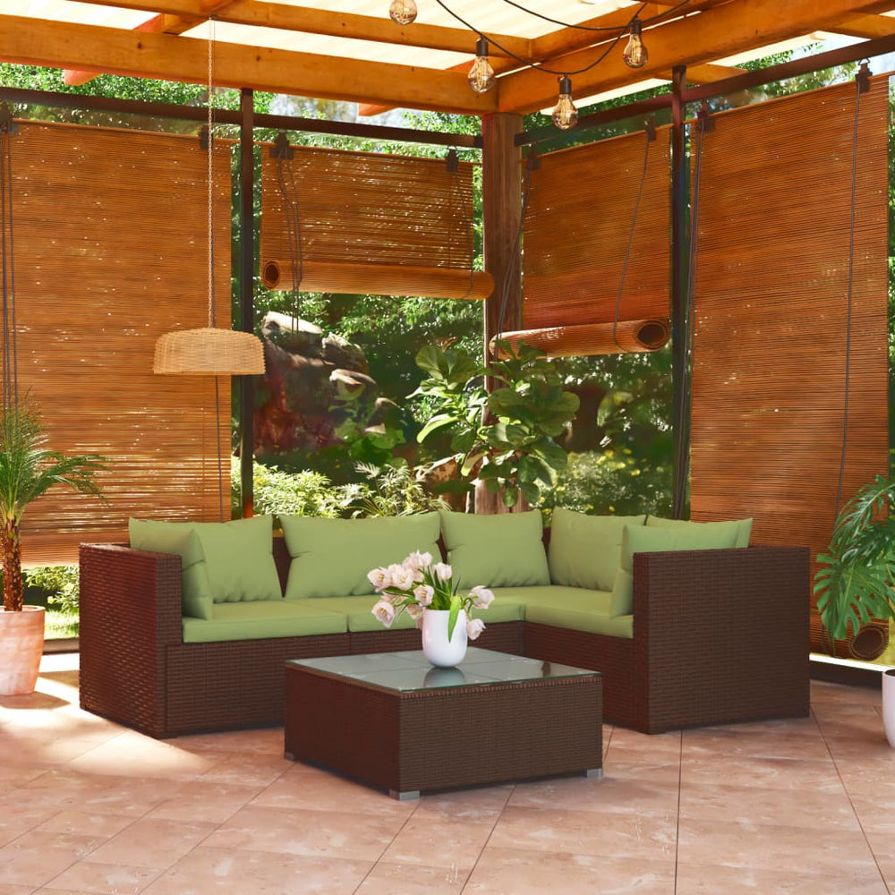vidaXL Salon de jardin 5 pcs avec coussins résine tressée Marron