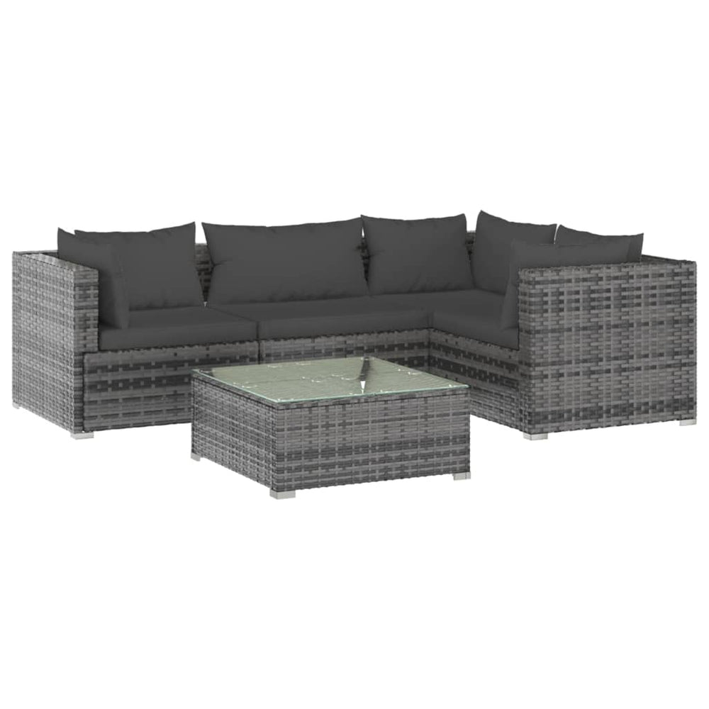 vidaXL Salon de jardin 5 pcs avec coussins résine tressée Gris