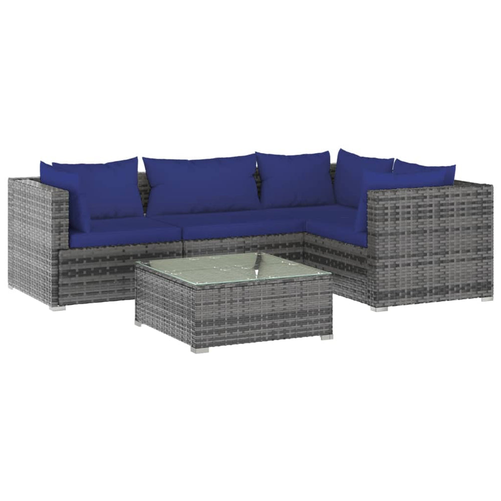 vidaXL Salon de jardin 5 pcs avec coussins résine tressée Gris