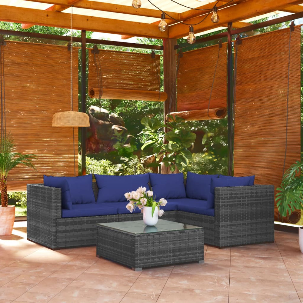 vidaXL Salon de jardin 5 pcs avec coussins résine tressée Gris