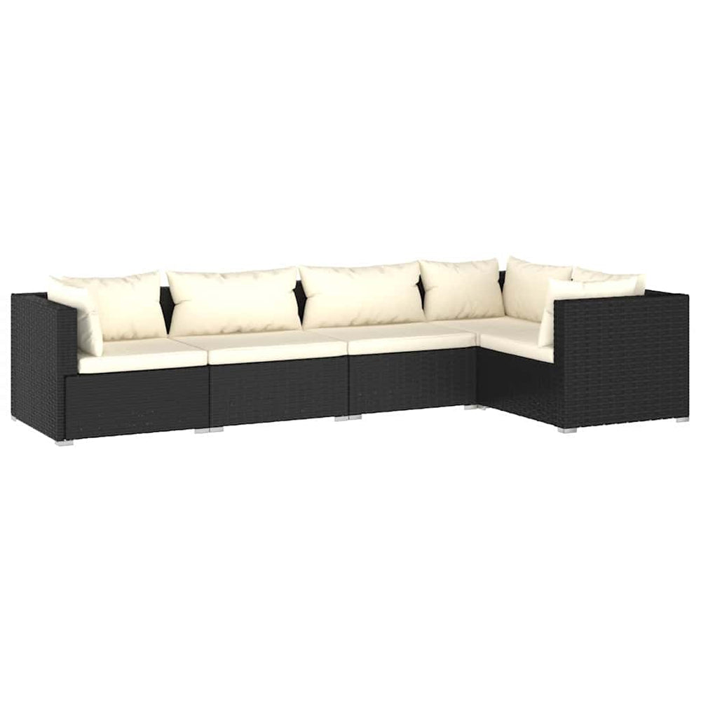 vidaXL Salon de jardin 5 pcs avec coussins résine tressée noir