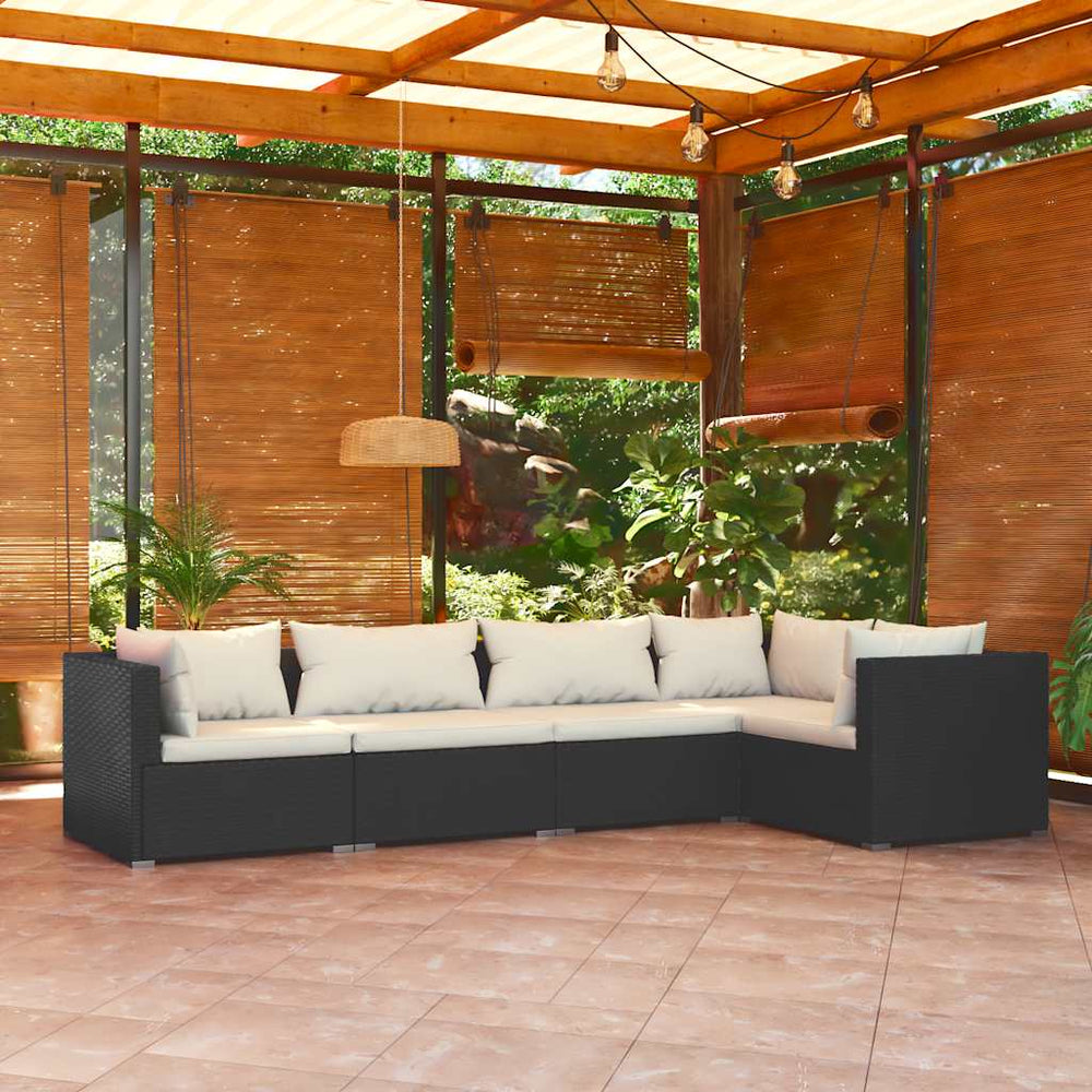 vidaXL Salon de jardin 5 pcs avec coussins résine tressée noir