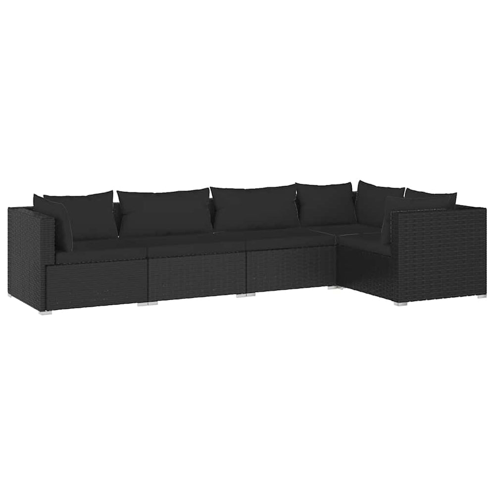 vidaXL Salon de jardin 5 pcs avec coussins résine tressée noir