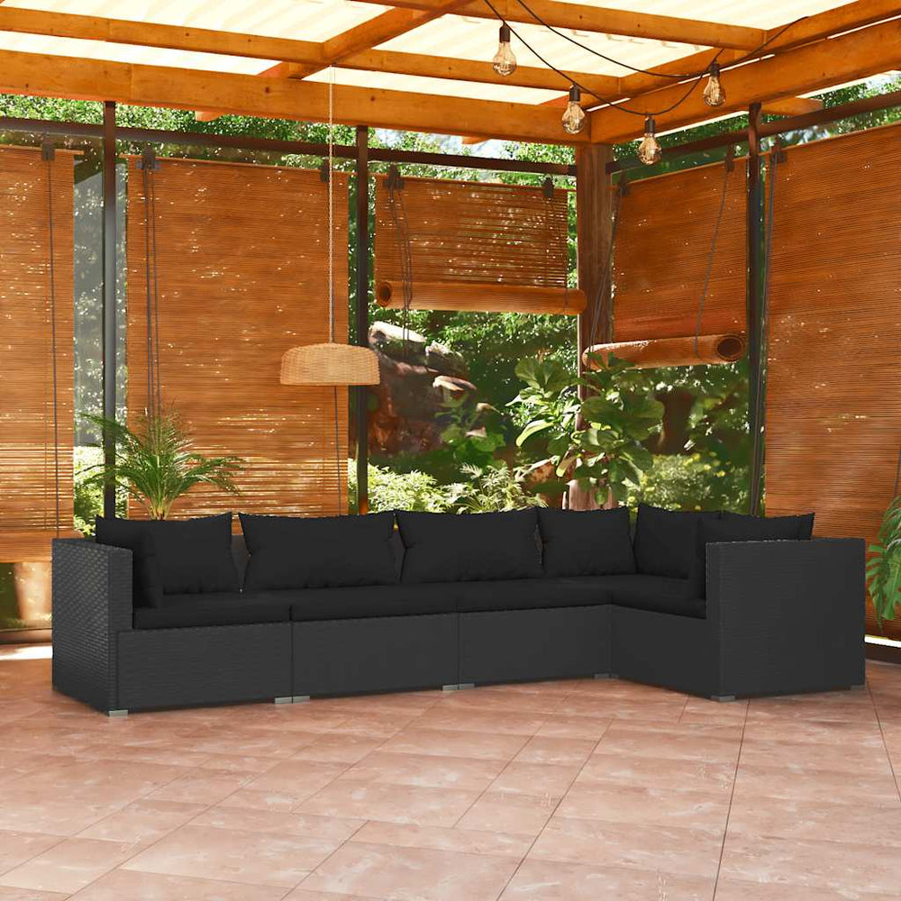 vidaXL Salon de jardin 5 pcs avec coussins résine tressée noir