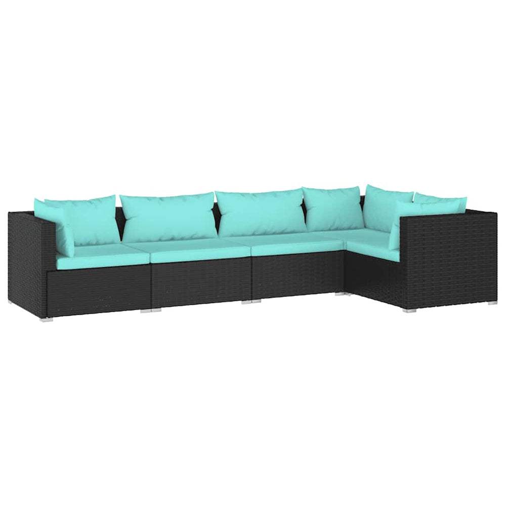 vidaXL Salon de jardin 5 pcs avec coussins résine tressée noir