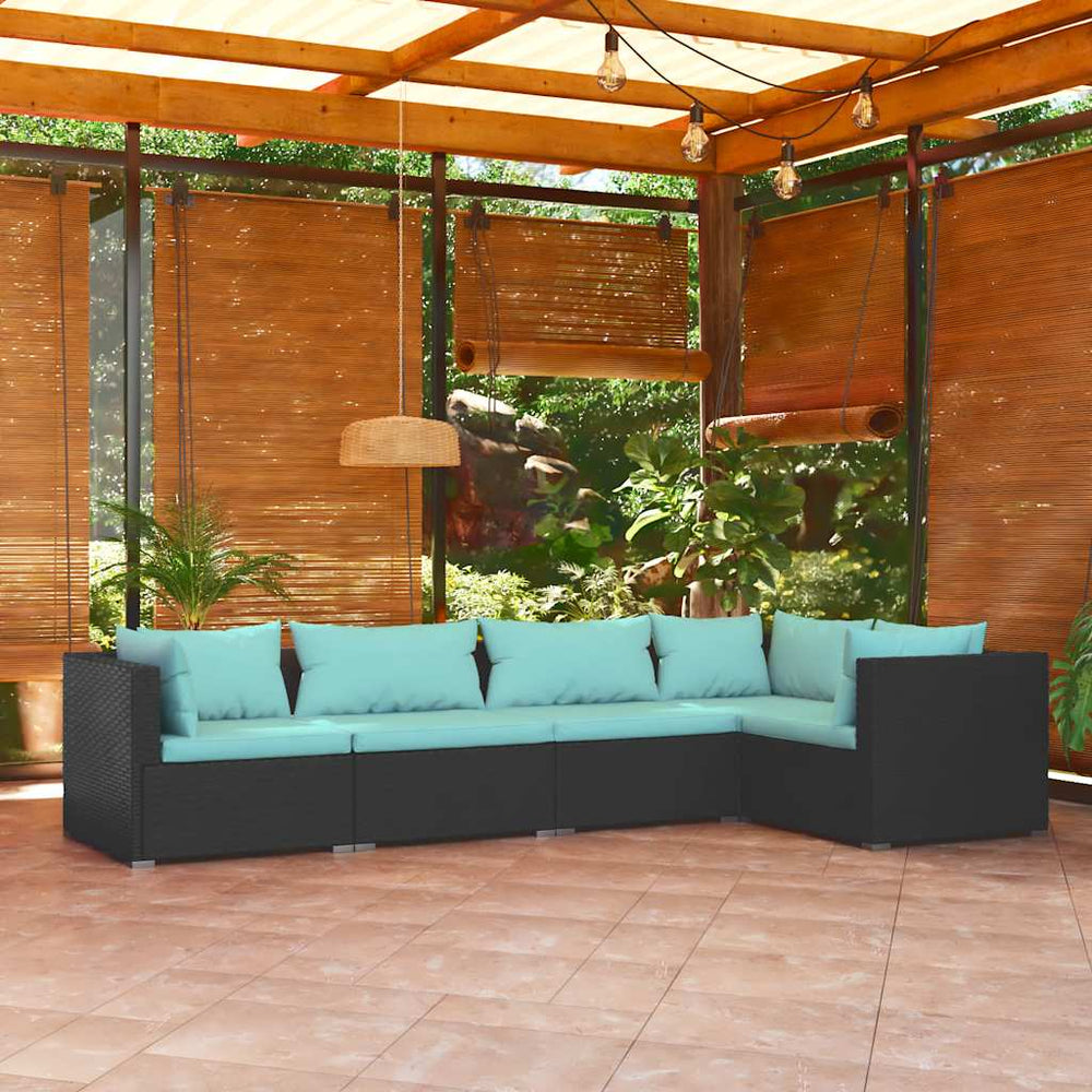 vidaXL Salon de jardin 5 pcs avec coussins résine tressée noir