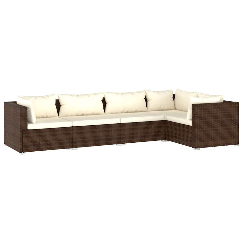 vidaXL Salon de jardin 5 pcs avec coussins résine tressée Marron