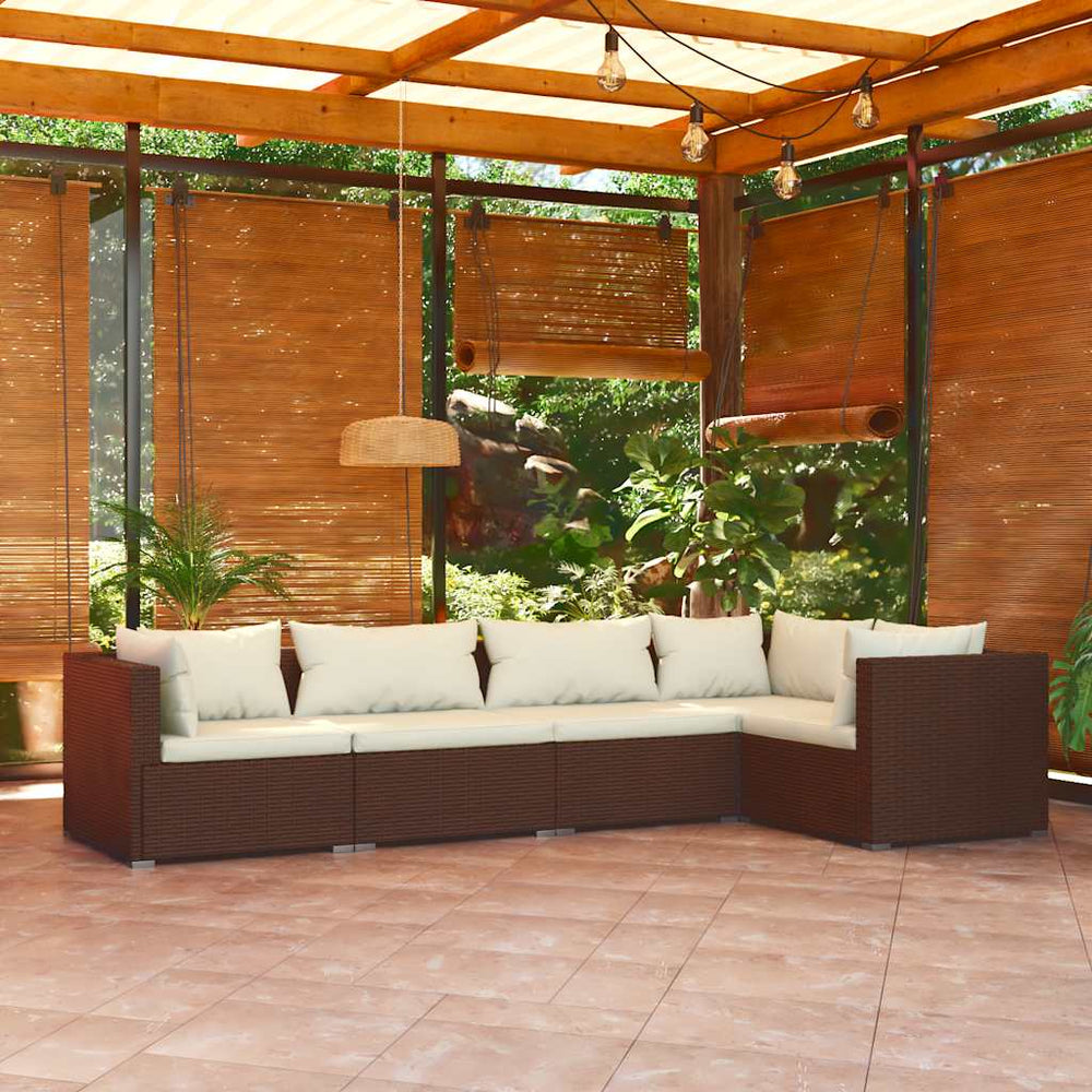 vidaXL Salon de jardin 5 pcs avec coussins résine tressée Marron