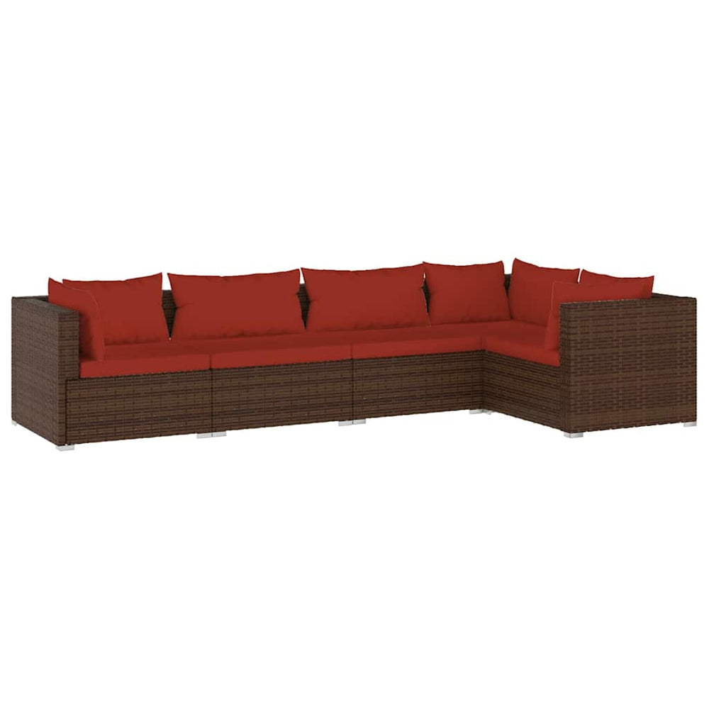 vidaXL Salon de jardin 5 pcs avec coussins résine tressée Marron