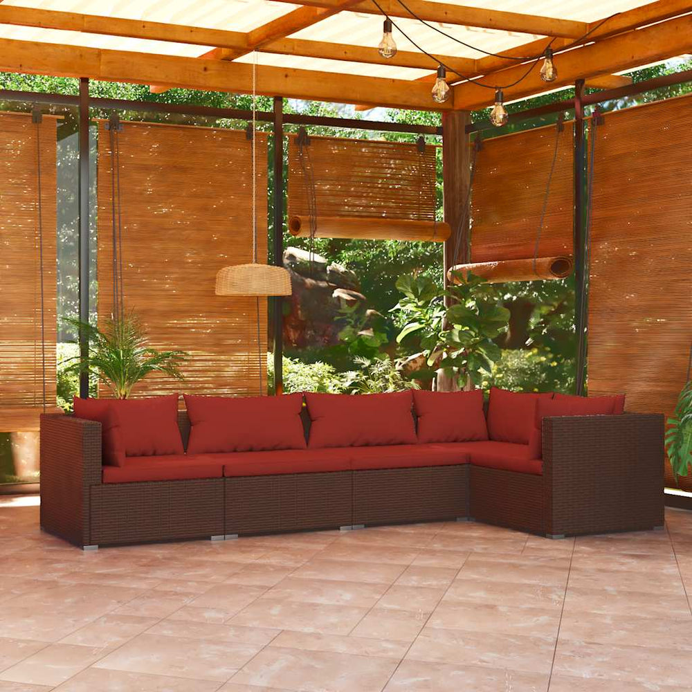 vidaXL Salon de jardin 5 pcs avec coussins résine tressée Marron