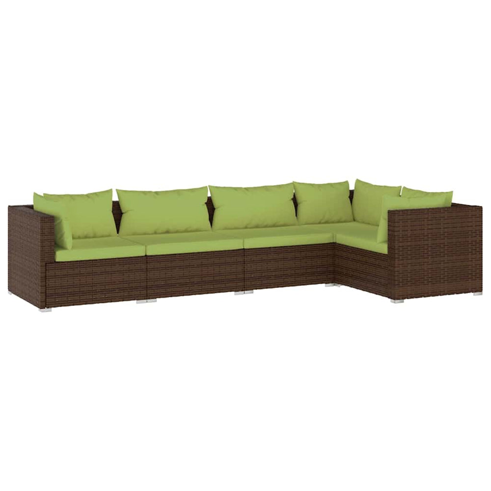 vidaXL Salon de jardin 5 pcs avec coussins résine tressée Marron