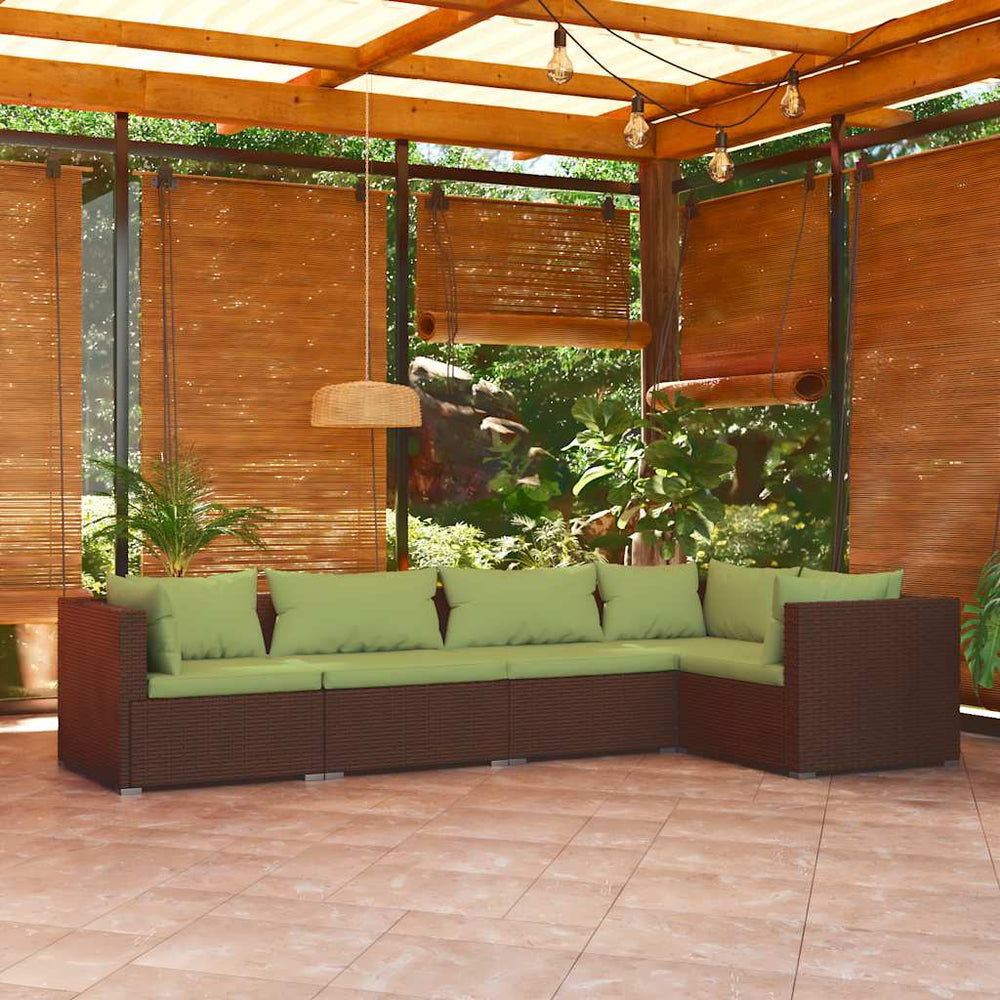 vidaXL Salon de jardin 5 pcs avec coussins résine tressée Marron