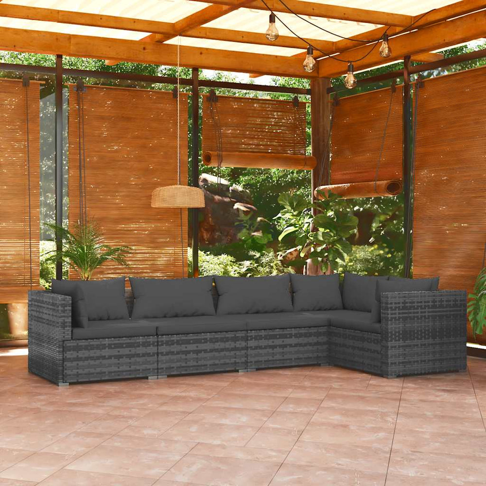 vidaXL Salon de jardin 5 pcs avec coussins résine tressée Gris