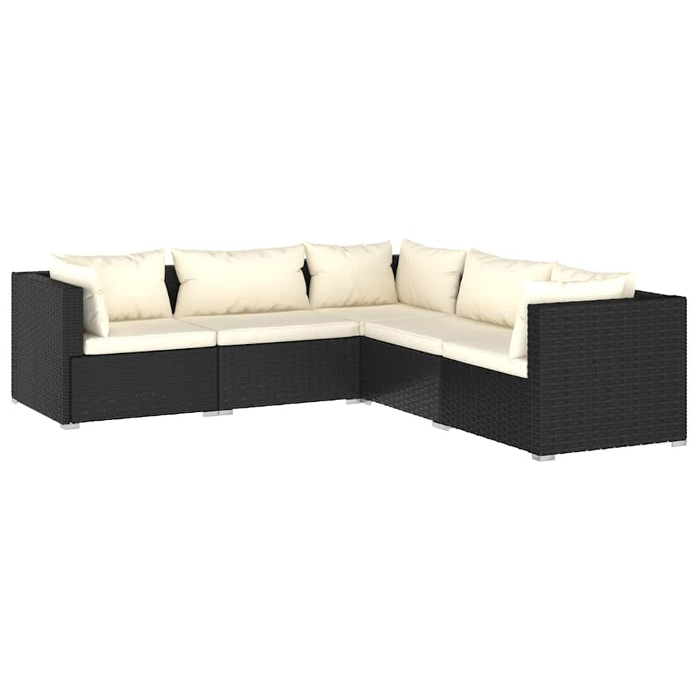 vidaXL Salon de jardin 5 pcs avec coussins résine tressée noir